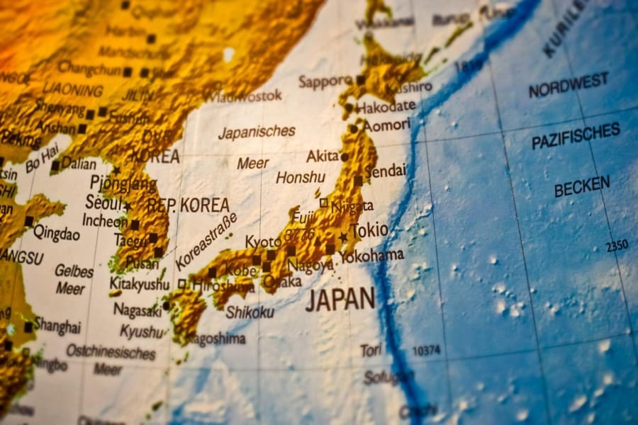 carte montrant le Japon et la Chine