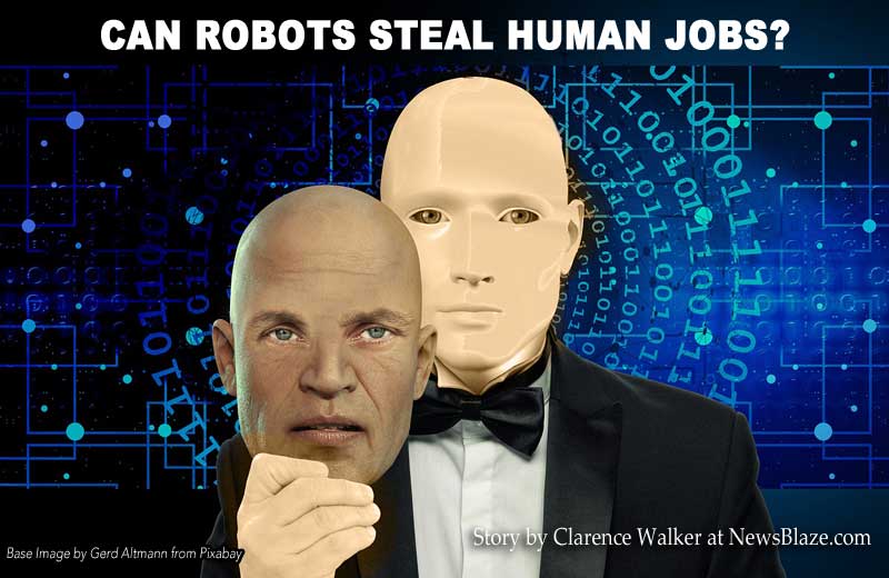 Les robots peuvent-ils voler des emplois humains ? Image de base par Gerd Altmann de Pixabay, éditée par NewsBlaze.