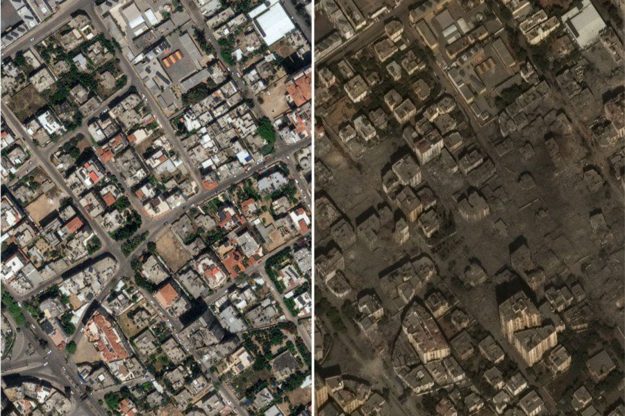 Images satellites de la bande de Gaza avant et après la guerre des épées de fer et les frappes aériennes de l’armée de l’air israélienne (IAF). Photo, avec l’aimable autorisation de Tsahal